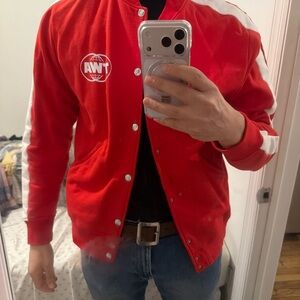 Red Men's Snap-Front Track Jacket - Unbranded